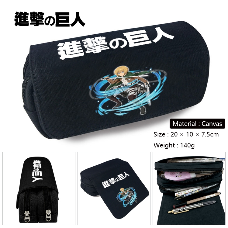 Shingeki no Kyojin Anime Multi-Function Double Zipper Canvas Cosmetic Bag Pen Case 20x10x7.5cm