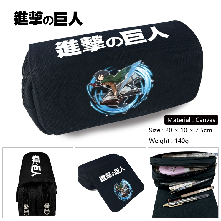 Shingeki no Kyojin Anime Multi-Function Double Zipper Canvas Cosmetic Bag Pen Case 20x10x7.5cm