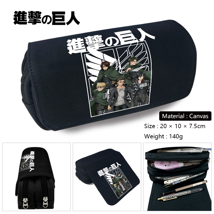 Shingeki no Kyojin Anime Multi-Function Double Zipper Canvas Cosmetic Bag Pen Case 20x10x7.5cm