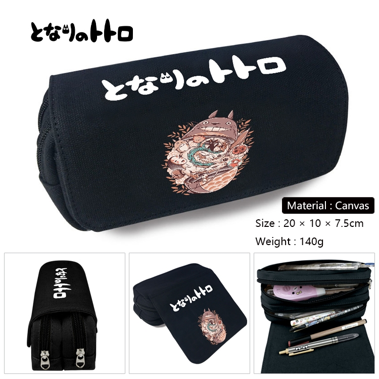 TOTORO Anime Multi-Function Double Zipper Canvas Cosmetic Bag Pen Case 20x10x7.5cm