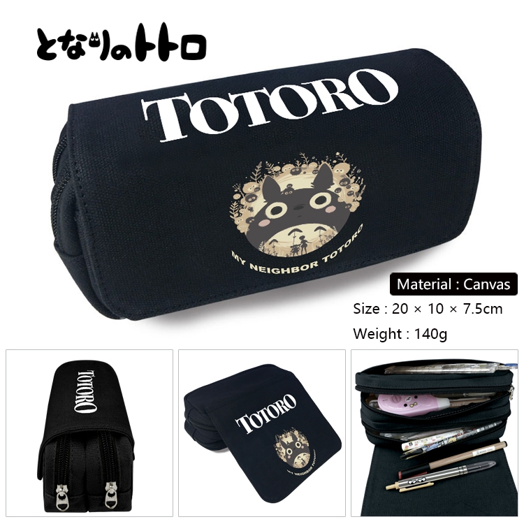 TOTORO Anime Multi-Function Double Zipper Canvas Cosmetic Bag Pen Case 20x10x7.5cm