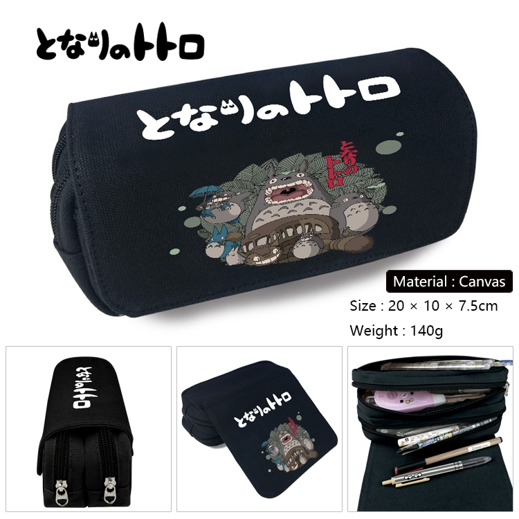 TOTORO Anime Multi-Function Double Zipper Canvas Cosmetic Bag Pen Case 20x10x7.5cm