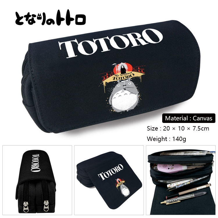 TOTORO Anime Multi-Function Double Zipper Canvas Cosmetic Bag Pen Case 20x10x7.5cm