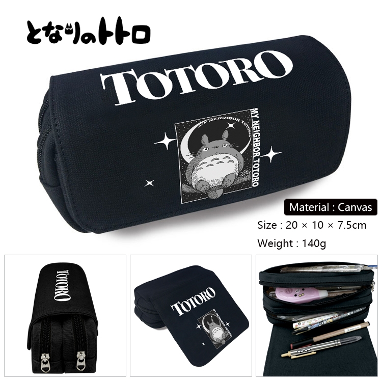 TOTORO Anime Multi-Function Double Zipper Canvas Cosmetic Bag Pen Case 20x10x7.5cm