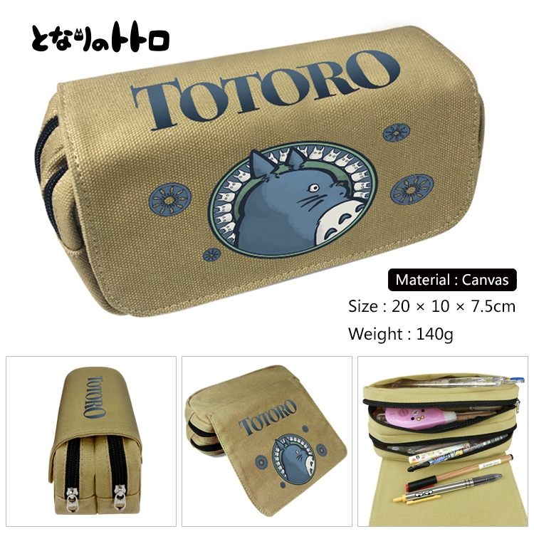 TOTORO Anime Multi-Function Double Zipper Canvas Cosmetic Bag Pen Case 20x10x7.5cm