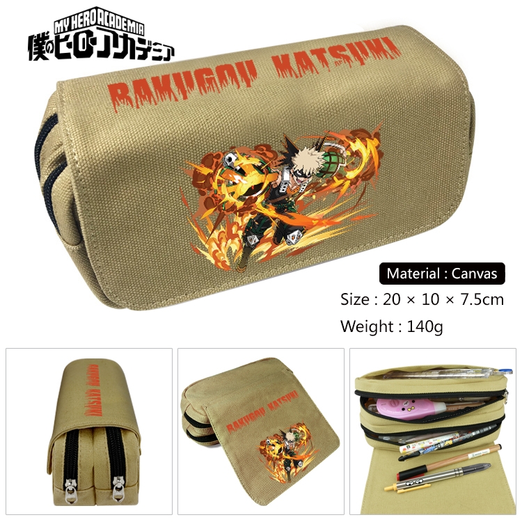 My Hero Academia Anime Multi-Function Double Zipper Canvas Cosmetic Bag Pen Case 20x10x7.5cm