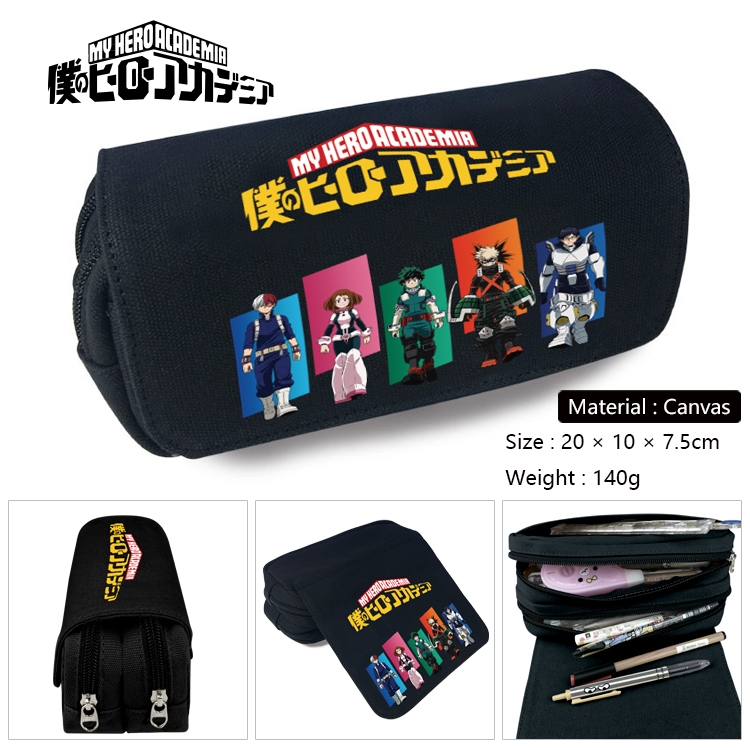 My Hero Academia Anime Multi-Function Double Zipper Canvas Cosmetic Bag Pen Case 20x10x7.5cm