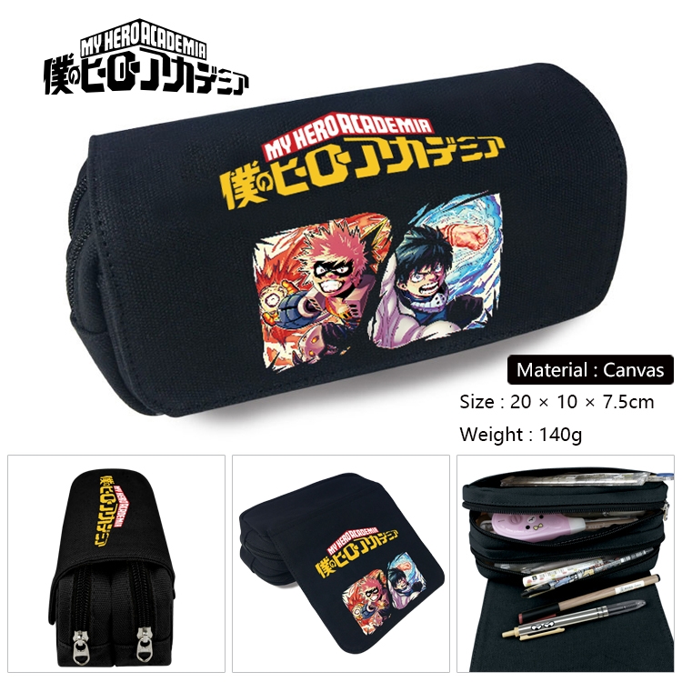 My Hero Academia Anime Multi-Function Double Zipper Canvas Cosmetic Bag Pen Case 20x10x7.5cm