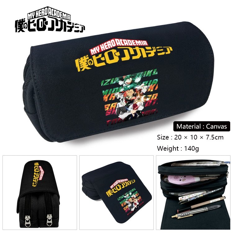 My Hero Academia Anime Multi-Function Double Zipper Canvas Cosmetic Bag Pen Case 20x10x7.5cm