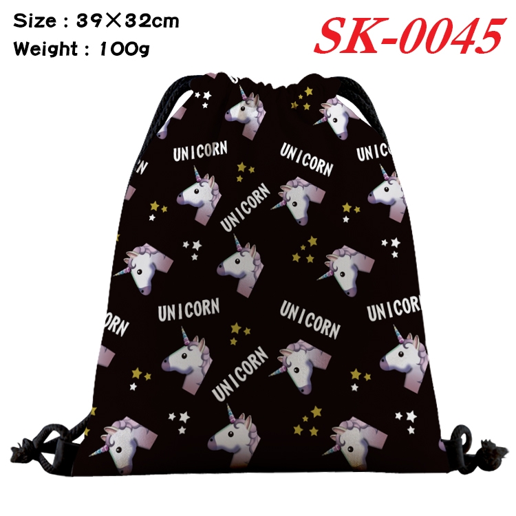 Unicorn cartoon Waterproof Nylon Full Color Drawstring Pocket 39x32cm  SK-0045