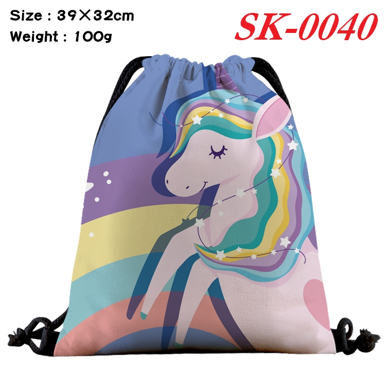 Unicorn cartoon Waterproof Nylon Full Color Drawstring Pocket 39x32cm  SK-0040