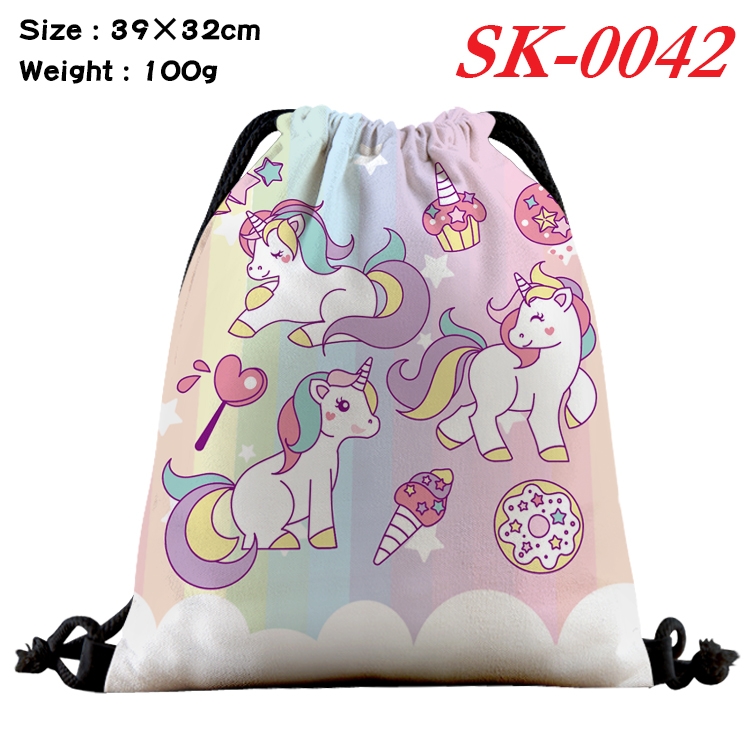 Unicorn cartoon Waterproof Nylon Full Color Drawstring Pocket 39x32cm  SK-0042