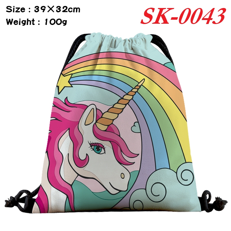 Unicorn cartoon Waterproof Nylon Full Color Drawstring Pocket 39x32cm  SK-0043