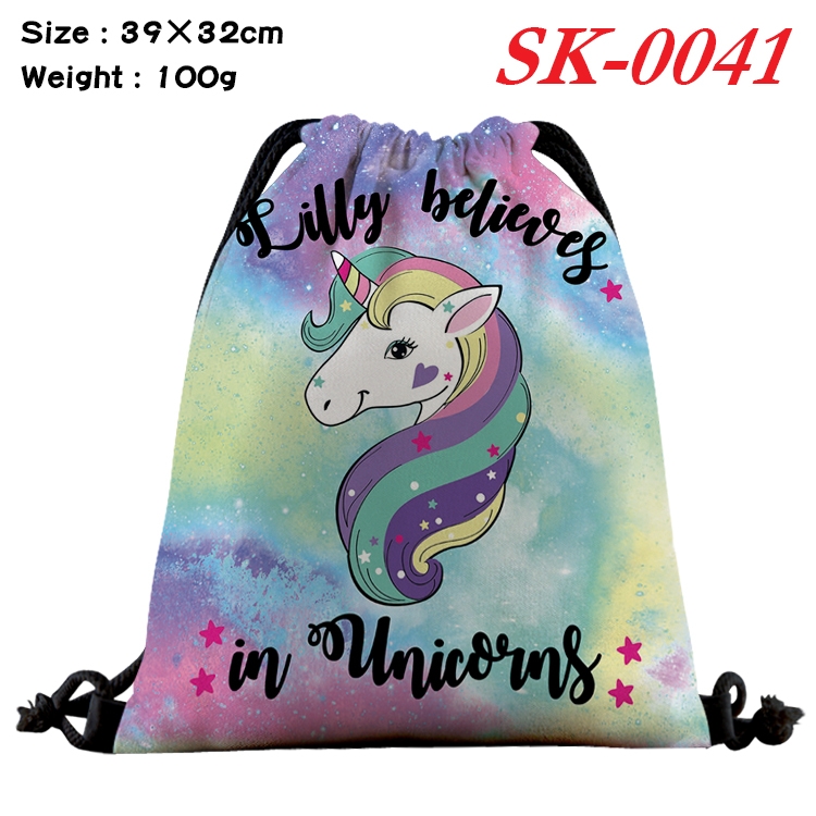 Unicorn cartoon Waterproof Nylon Full Color Drawstring Pocket 39x32cm  SK-0041