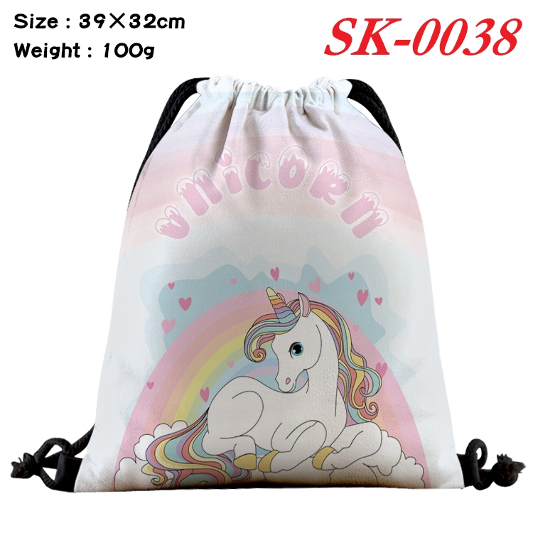 Unicorn cartoon Waterproof Nylon Full Color Drawstring Pocket 39x32cm  SK-0038