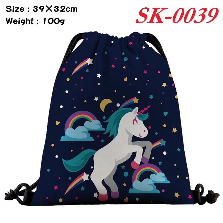 Unicorn cartoon Waterproof Nylon Full Color Drawstring Pocket 39x32cm  SK-0039