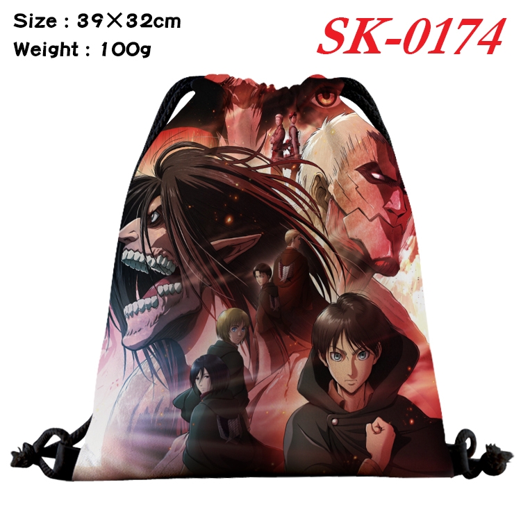 Shingeki no Kyojin cartoon Waterproof Nylon Full Color Drawstring Pocket 39x32cm SK-0174