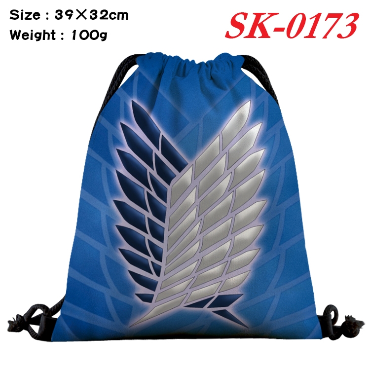 Shingeki no Kyojin cartoon Waterproof Nylon Full Color Drawstring Pocket 39x32cm  SK-0173