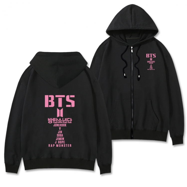 BTS Black Hooded Thick Zip Jacket Sweatshirt from S to 3XL