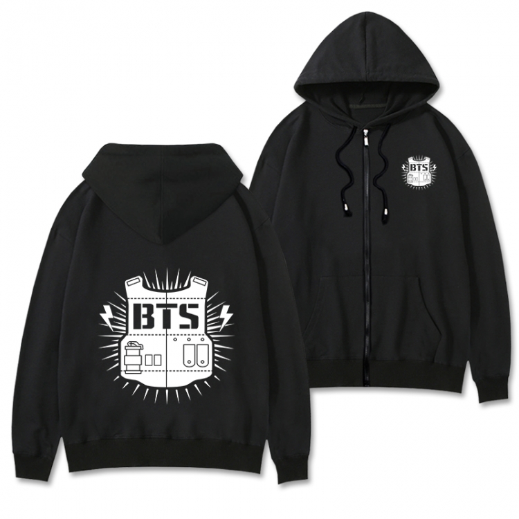 BTS Black Hooded Thick Zip Jacket Sweatshirt from S to 3XL