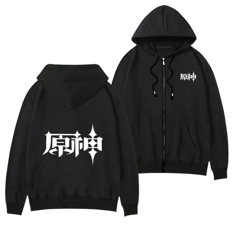 Genshin Impact  Black Hooded Thick Zip Jacket Sweatshirt from S to 3XL