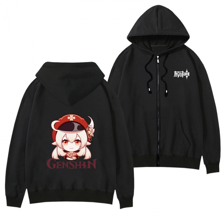 Genshin Impact  Black Hooded Thick Zip Jacket Sweatshirt from S to 3XL