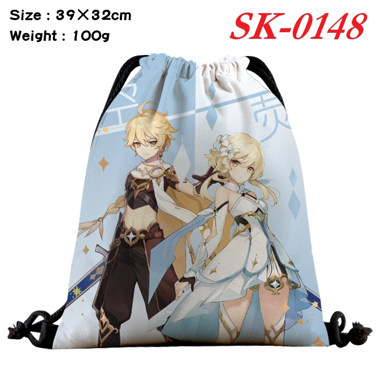 Genshin Impact  cartoon Waterproof Nylon Full Color Drawstring Pocket 39x32cm SK-0148