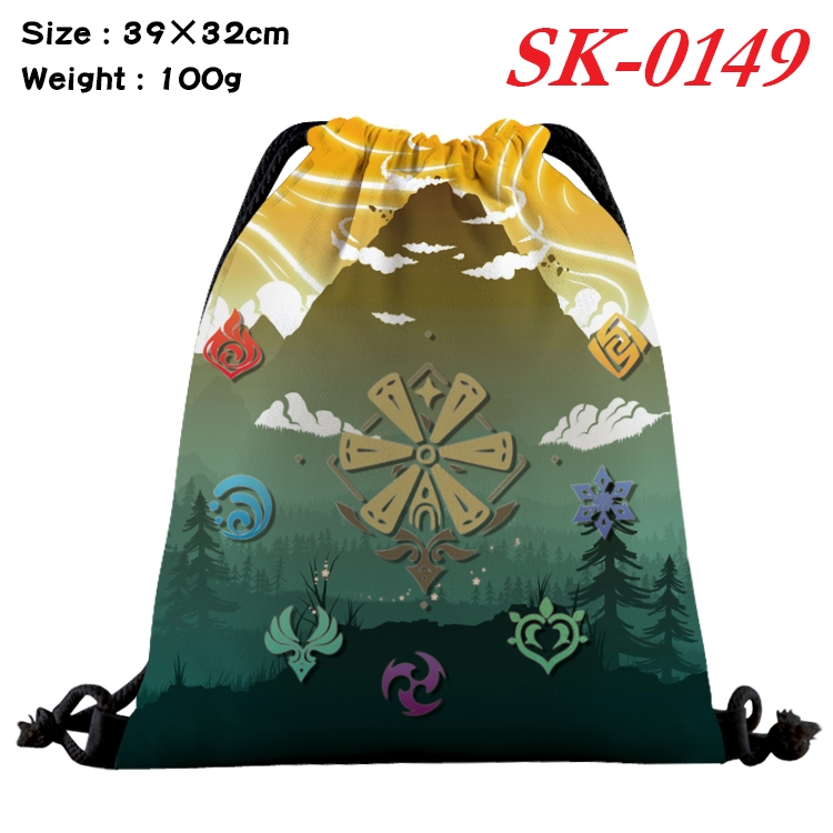 Genshin Impact  cartoon Waterproof Nylon Full Color Drawstring Pocket 39x32cm SK-0149