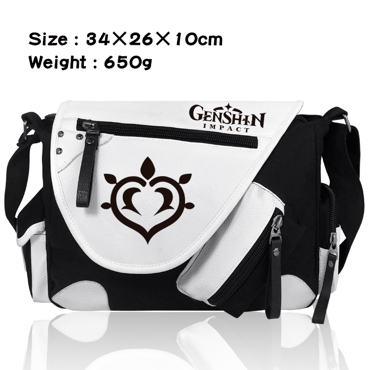 Genshin Impact   PU Colorblock Leather Shoulder Crossbody Bag 34x26x10cm