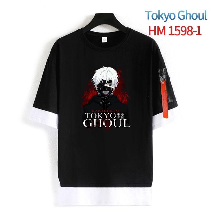 Tokyo Ghoul Cotton Crew Neck Fake Two-Piece Short Sleeve T-Shirt from S to 4XL  HM-1598-1