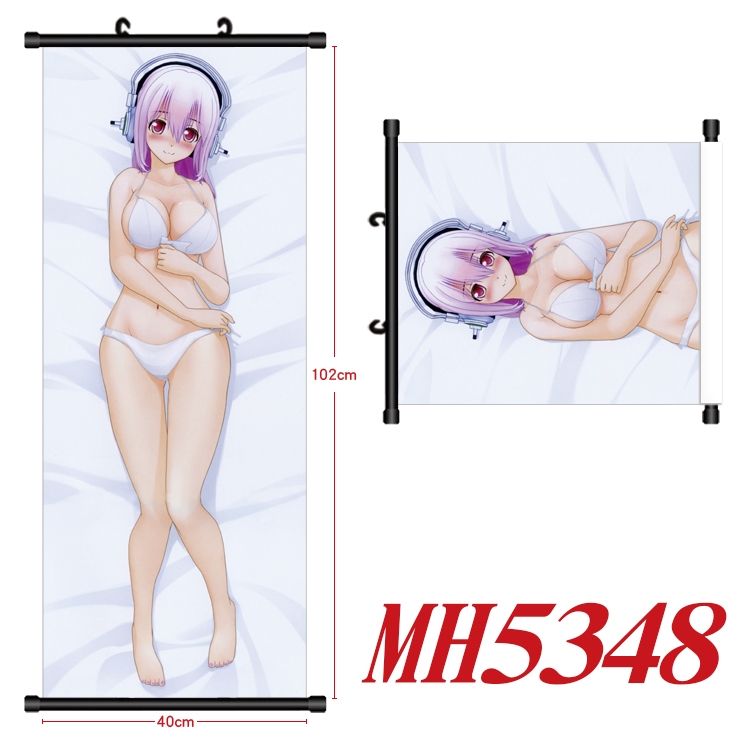 Super Sonico Anime black Plastic rod Cloth painting Wall Scroll 40X102CM MH5348