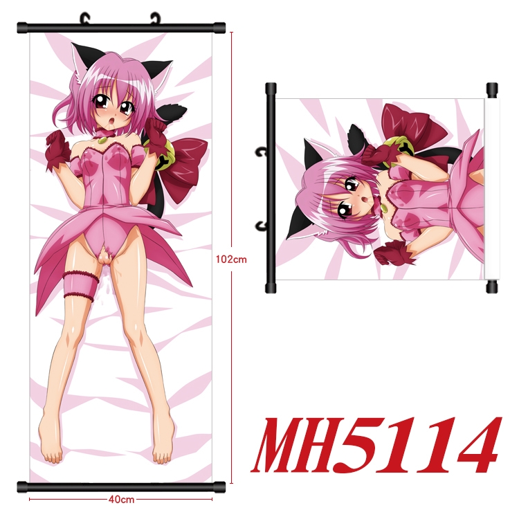 Mew Mew Anime black Plastic rod Cloth painting Wall Scroll 40X102CM   MH5114