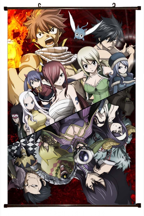 Fairy tail Anime black Plastic rod Cloth painting Wall Scroll 60X90CM Y2-21