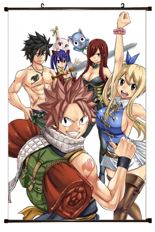 Fairy tail Anime black Plastic rod Cloth painting Wall Scroll 60X90CM  Y2-39