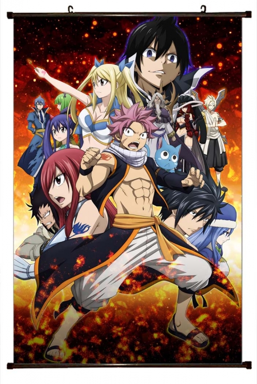 Fairy tail Anime black Plastic rod Cloth painting Wall Scroll 60X90CM  Y2-14