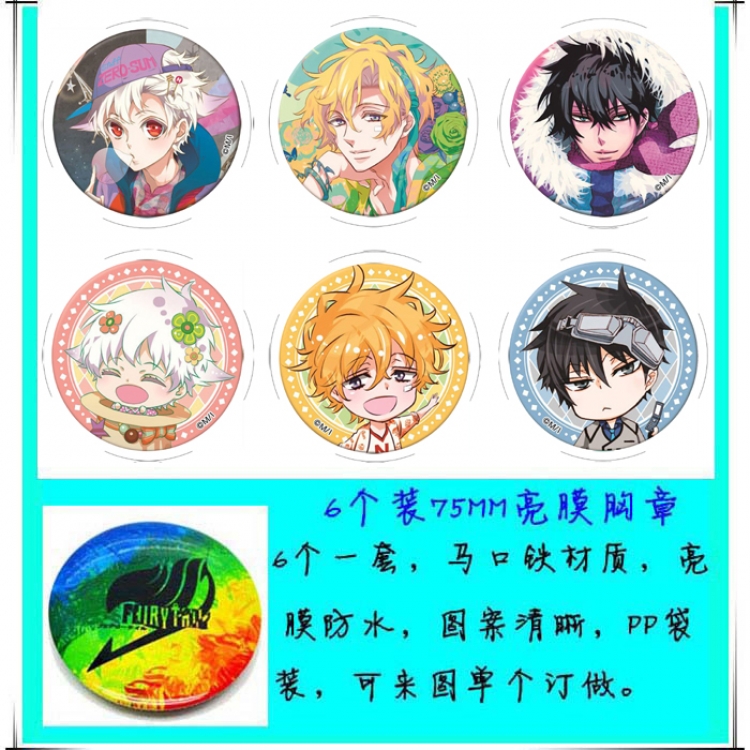 KARNEVAL Anime round Badge Bright film badge Brooch 75mm a set of 6