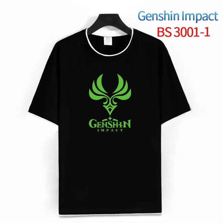 Genshin Impact Cotton crew neck black and white trim short-sleeved T-shirt from S to 4XL HM-3001-1