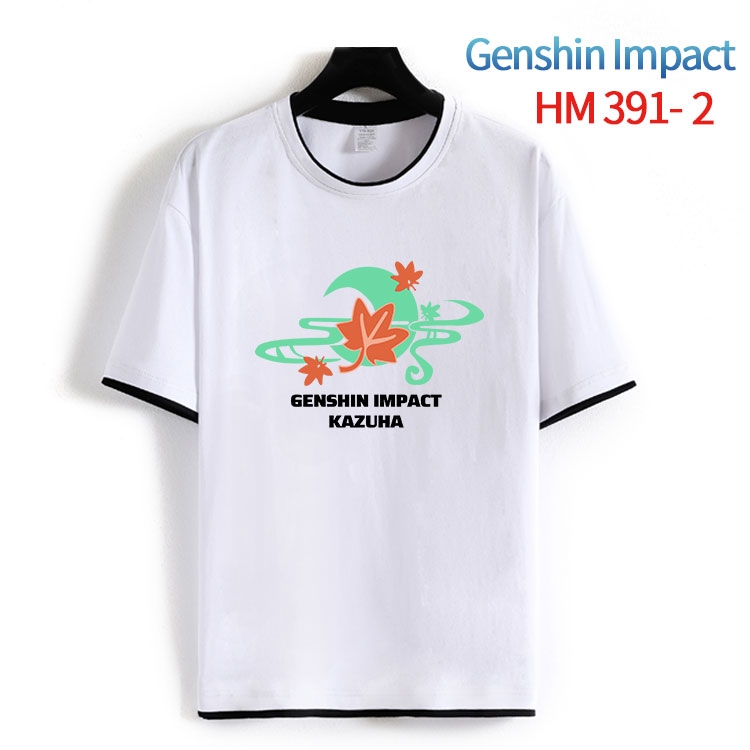 Genshin Impact Cotton crew neck black and white trim short-sleeved T-shirt from S to 4XL HM-391-2