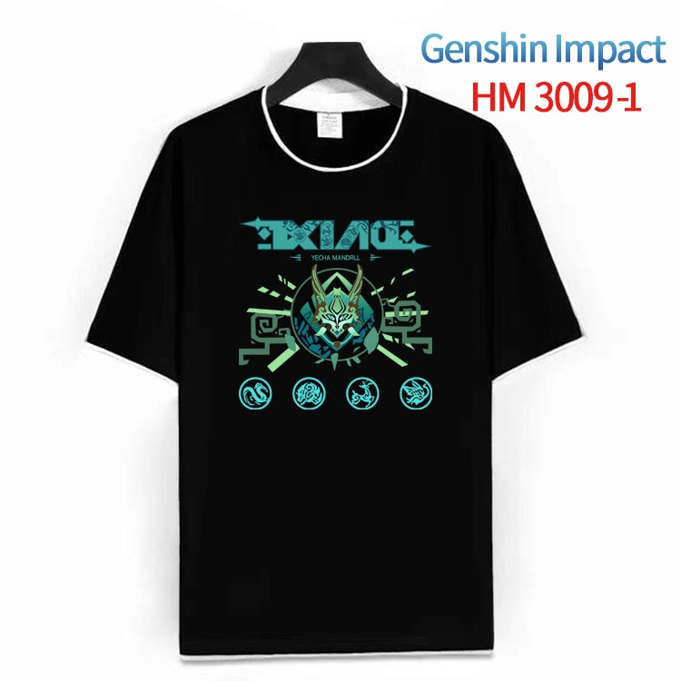 Genshin Impact  Cotton crew neck black and white trim short-sleeved T-shirt from S to 4XL HM-3009-1 