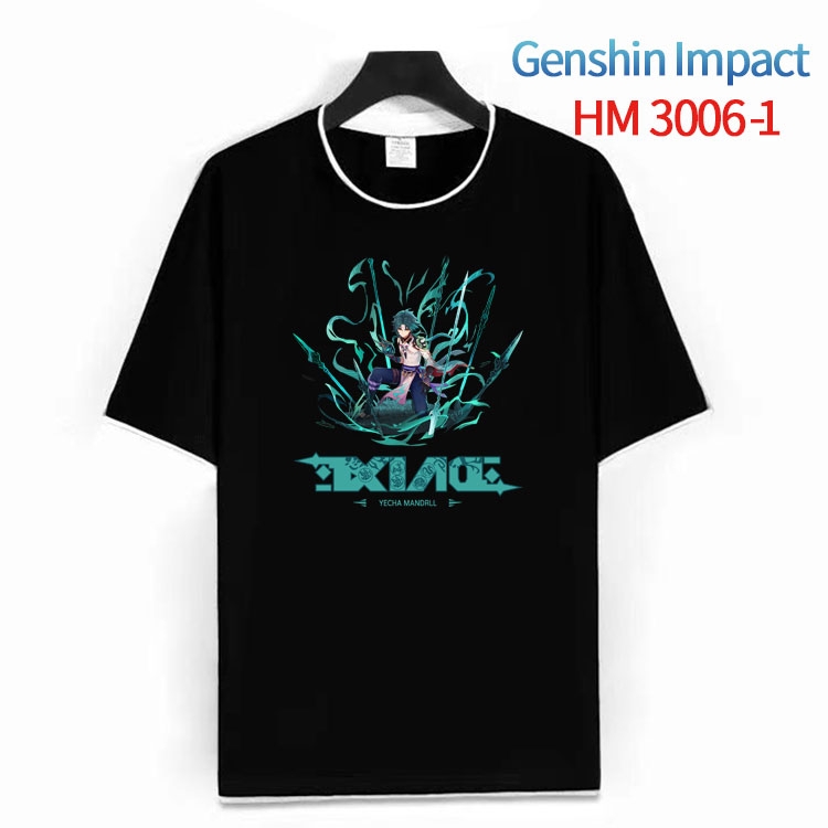 Genshin Impact  Cotton crew neck black and white trim short-sleeved T-shirt from S to 4XL HM-3006-1