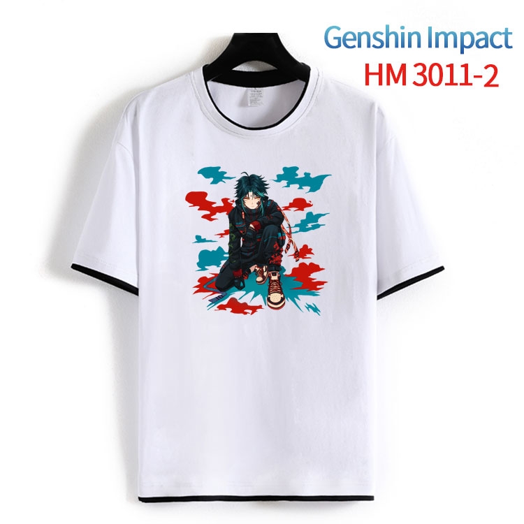 Genshin Impact  Cotton crew neck black and white trim short-sleeved T-shirt from S to 4XL HM-3011-2