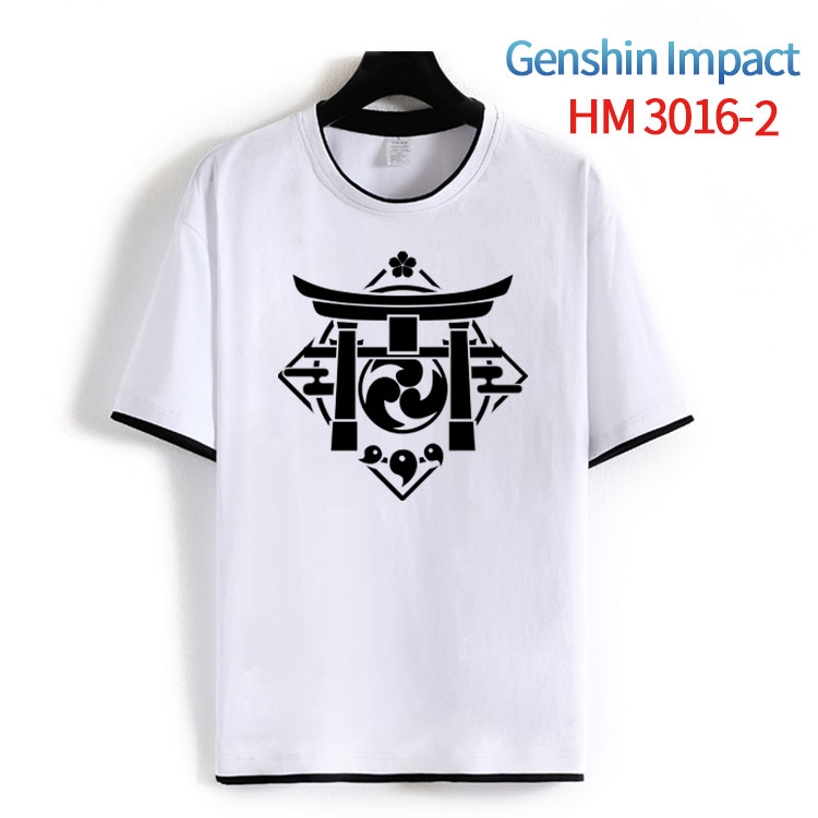 Genshin Impact  Cotton crew neck black and white trim short-sleeved T-shirt from S to 4XL HM-3016-2