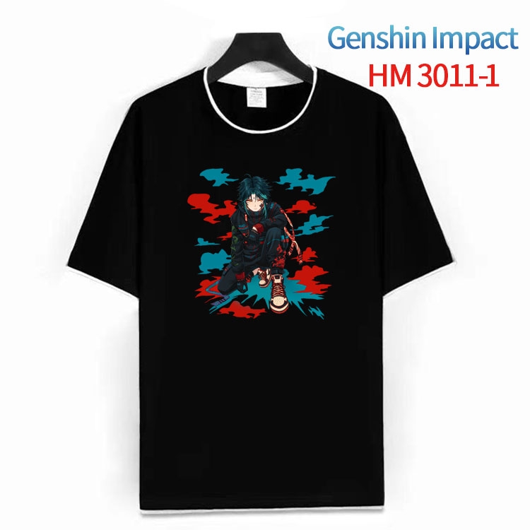 Genshin Impact  Cotton crew neck black and white trim short-sleeved T-shirt from S to 4XL HM-3011-1 