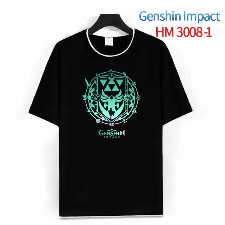 Genshin Impact  Cotton crew neck black and white trim short-sleeved T-shirt from S to 4XL HM-3008-1