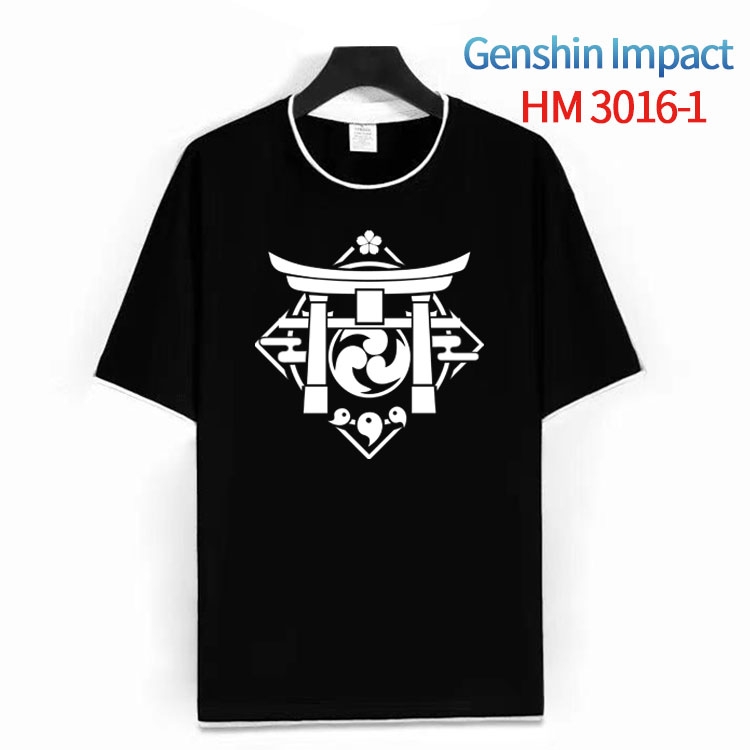 Genshin Impact  Cotton crew neck black and white trim short-sleeved T-shirt from S to 4XL HM-3016-1