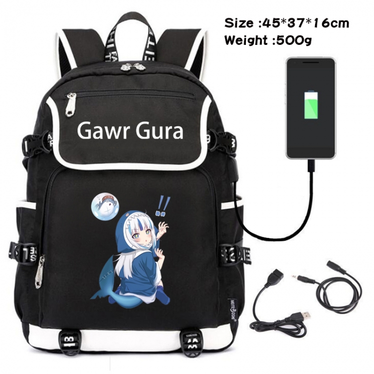 Gawr-Gura Anime Flip Data Cable Backpack School Bag 45X37X16CM