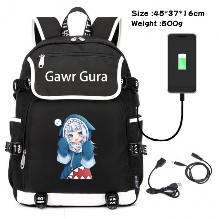 Gawr-Gura Anime Flip Data Cable Backpack School Bag 45X37X16CM