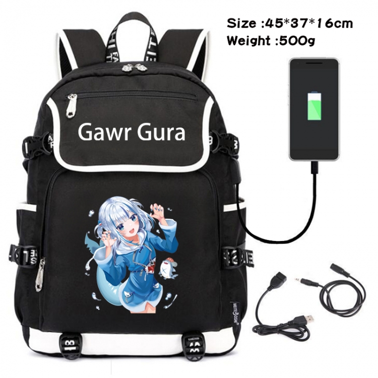 Gawr-Gura Anime Flip Data Cable Backpack School Bag 45X37X16CM