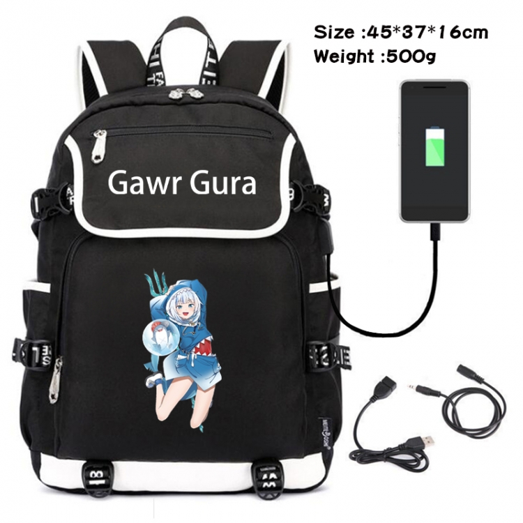 Gawr-Gura Anime Flip Data Cable Backpack School Bag 45X37X16CM