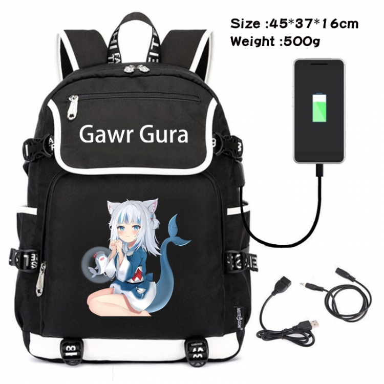 Gawr-Gura Anime Flip Data Cable Backpack School Bag 45X37X16CM